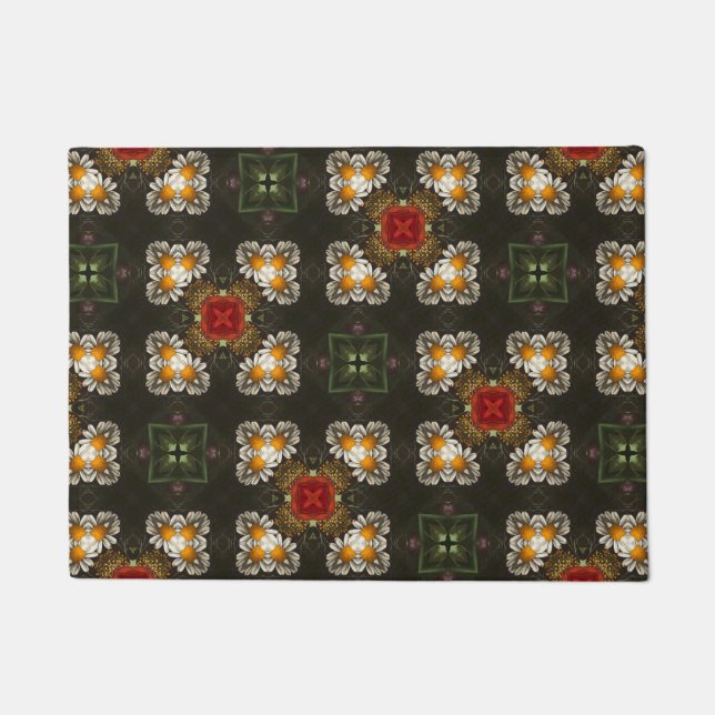 Christmas festive red cross abstract daisies doormat (Front)