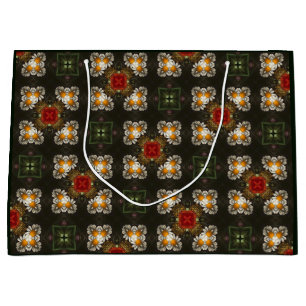 Christmas festive red cross abstract daisies  large gift bag