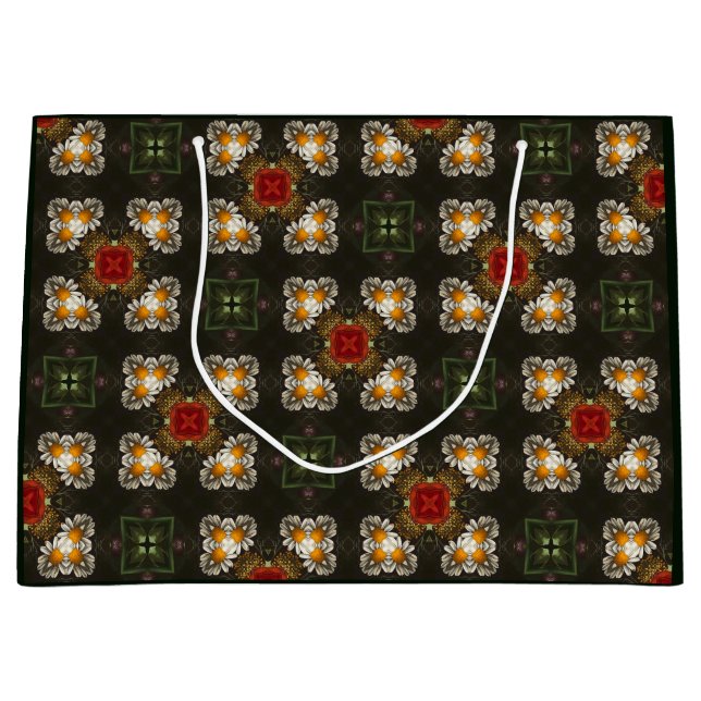 Christmas festive red cross abstract daisies  large gift bag (Front)