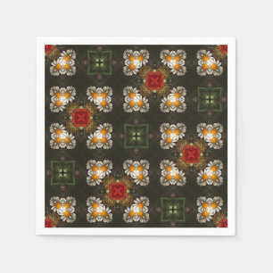 Christmas festive red cross abstract daisies napkin