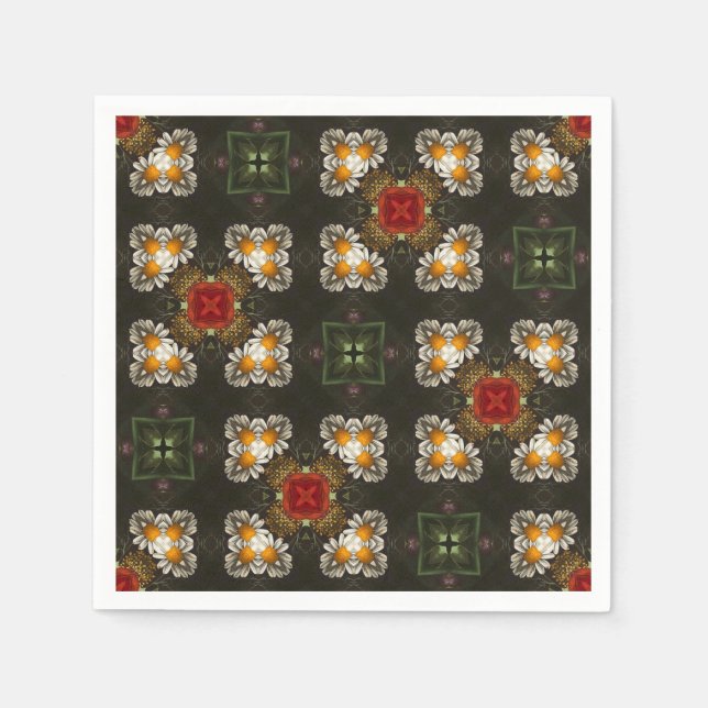 Christmas festive red cross abstract daisies napkin (Front)