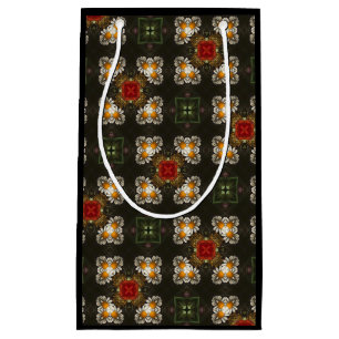 Christmas festive red cross abstract daisies small gift bag