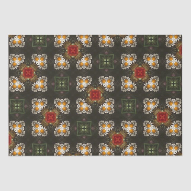 Christmas festive red cross abstract daisies tissue paper (Front)