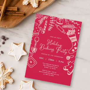 Christmas festive Red Holiday Baking Party  Invitation