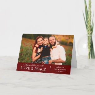 Christmas Festive Red Love and Peace Photo Holiday Card