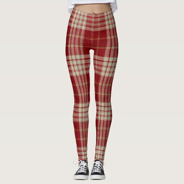 Christmas Festive Red Plaid leggings (Front)
