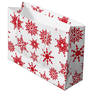 Christmas Festive Red & White Snowflakes Stars Large Gift Bag
