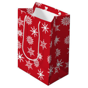 Christmas Festive Red & White Snowflakes Stars Medium Gift Bag