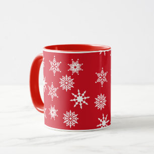 Christmas Festive Red & White Snowflakes Stars  Mug
