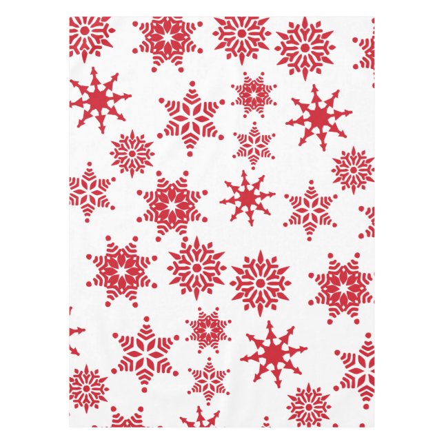 Christmas Festive Red & White Snowflakes Stars Tab Tablecloth (Front)