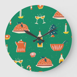 Christmas festive table, vintage pattern. large clock