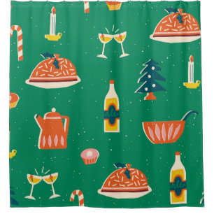 Christmas festive table, vintage pattern. shower curtain