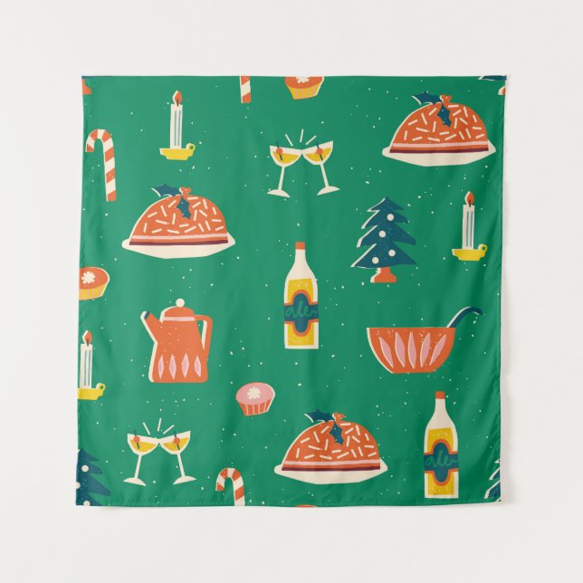 Christmas festive table, vintage pattern. tapestry (Front)