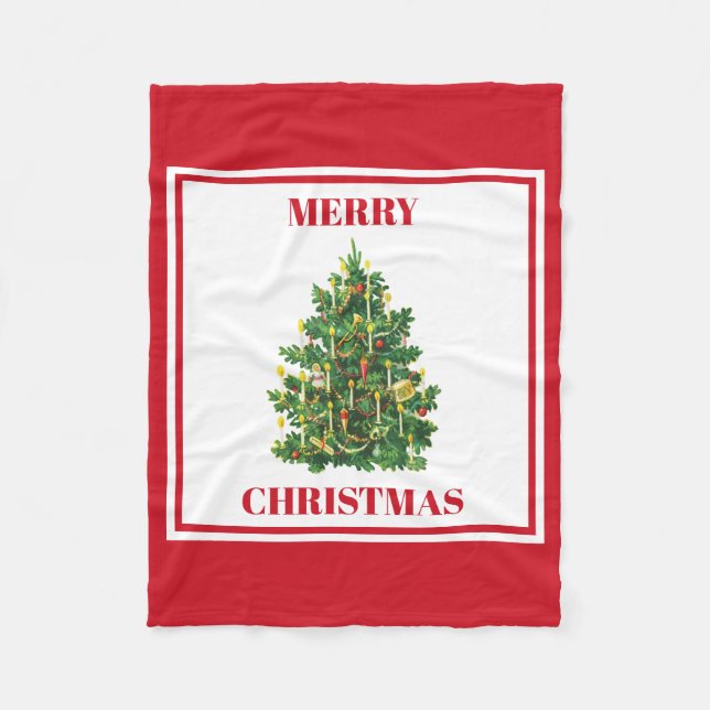 Christmas Festive Vintage Christmas Tree  Fleece Blanket (Front)