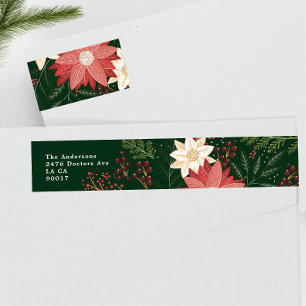 Christmas Festive Watercolor Flora Return Address Wrap Around Label