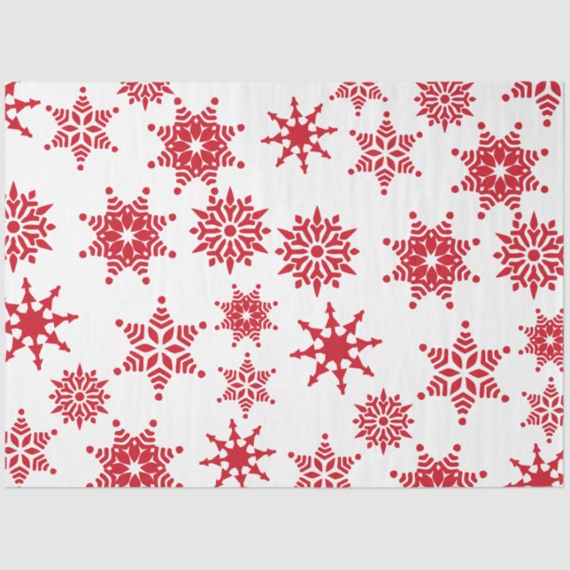 Christmas Festive White & Red Snowflakes Stars Tissue Paper (Front)
