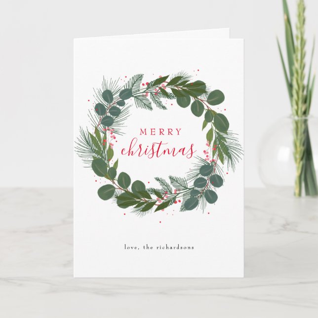 Christmas Festive Wreath Non Photo snow folded Holiday Card (Front)