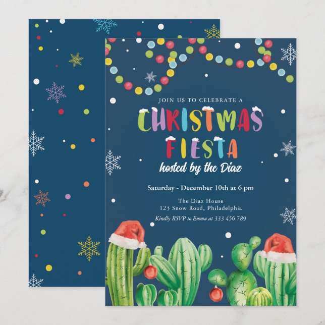 Christmas Fiesta Invitation Cacti party Invitation (Front/Back)