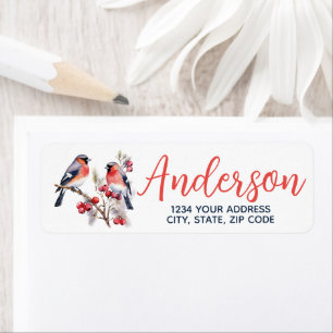 Christmas Finches and Holly Return Address Label