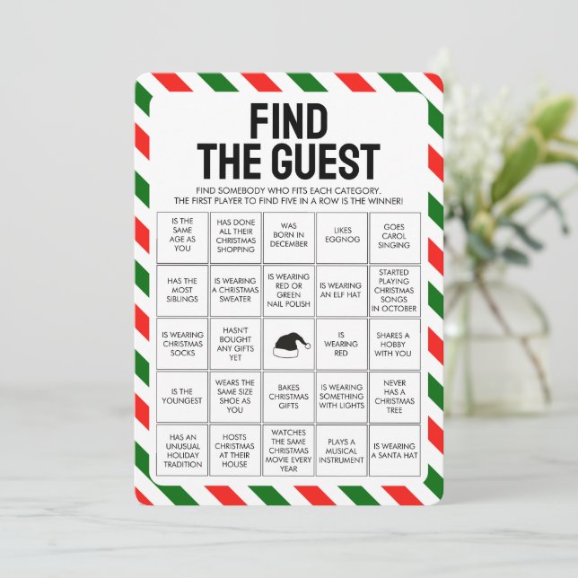 Christmas Find the Guest Bingo Game Holiday Card (Standing Front)