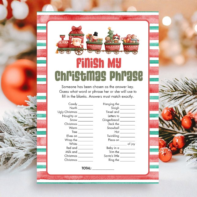 Christmas Finish the Christmas Phrase Game Holiday Card (Christmas Game Card )