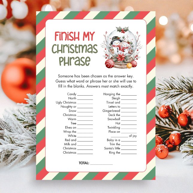 Christmas Finish the Christmas Phrase Game Holiday Card (Finish the Christmas Phrase Christmas Game Card)
