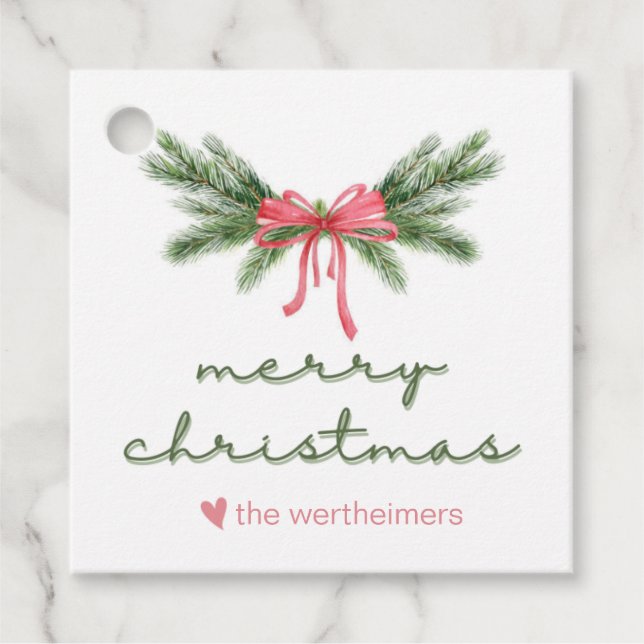 Christmas Fir Bow Favour Tag (Front)