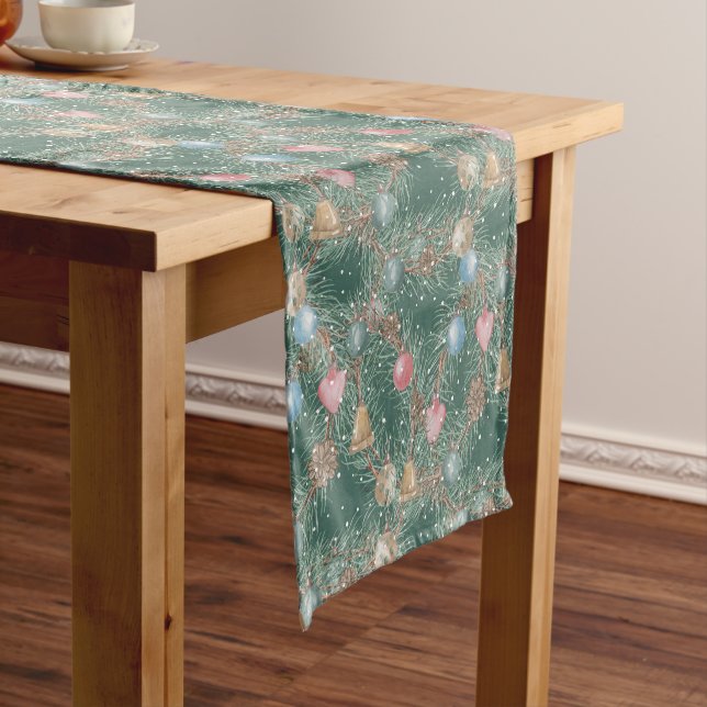 Christmas Fir Branch Ornaments Cloth Table Runner (In Situ)