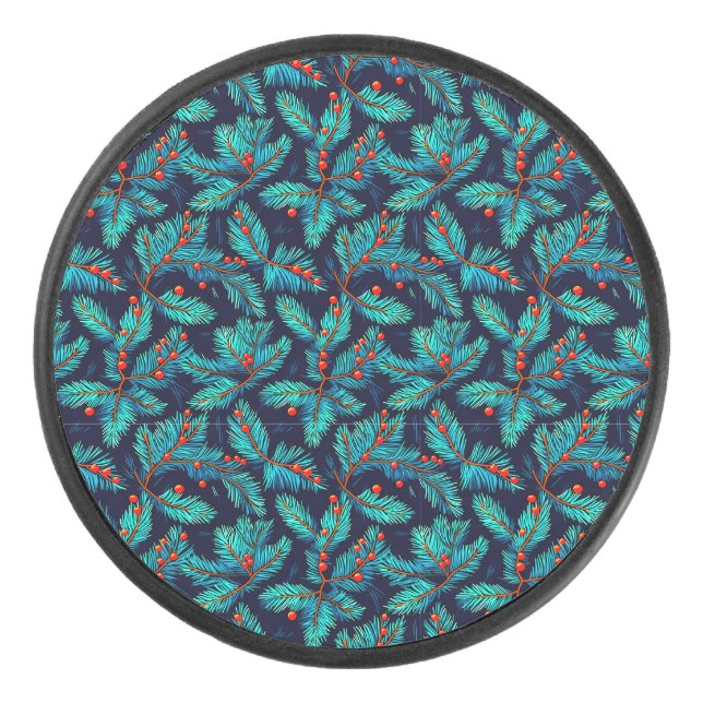 Christmas Fir Branch Pattern-82397 Hockey Puck (Front)