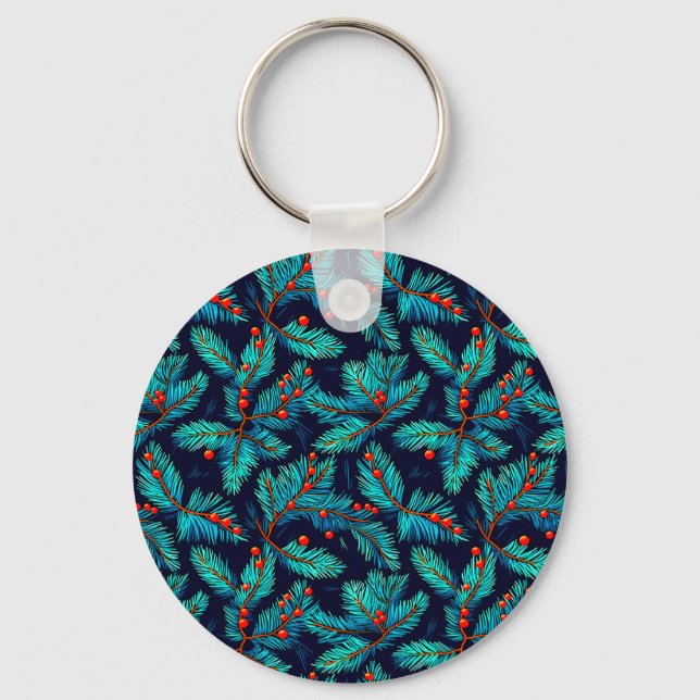 Christmas Fir Branch Pattern-82397 Key Ring (Front)