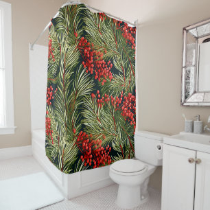 Christmas Fir Branches and Berries Shower Curtain