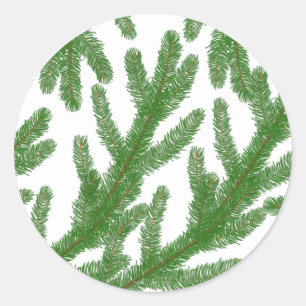 Christmas fir tree branches classic round sticker