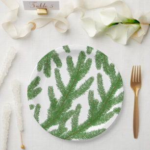 Christmas fir tree branches paper plate