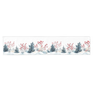 Christmas fir trees and berries short table runner