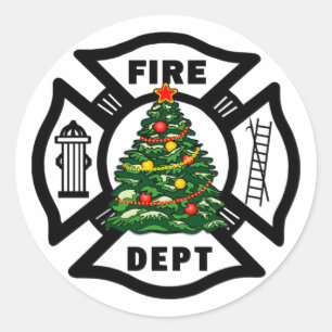 Christmas Fire Dept Classic Round Sticker