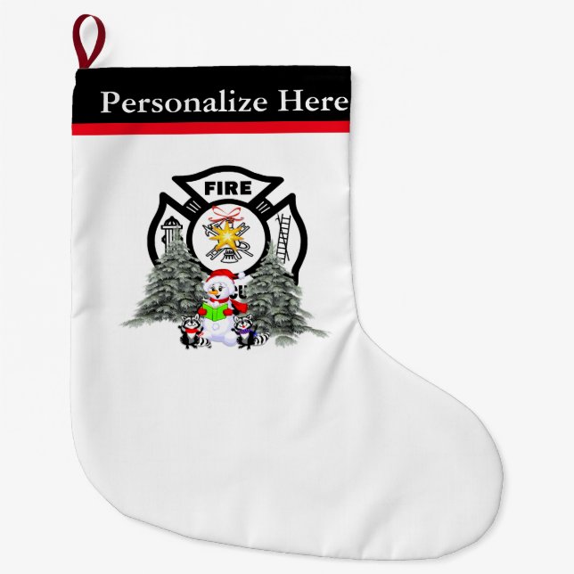 Christmas Fire Dept Scene Large Christmas Stocking (Front)