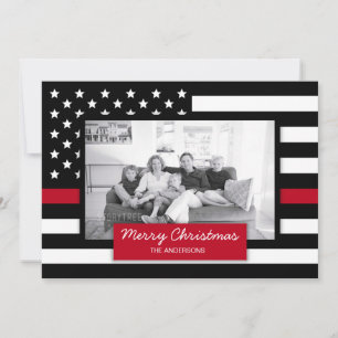 Christmas Firefighter Thin Red Line Flag Photo Holiday Card