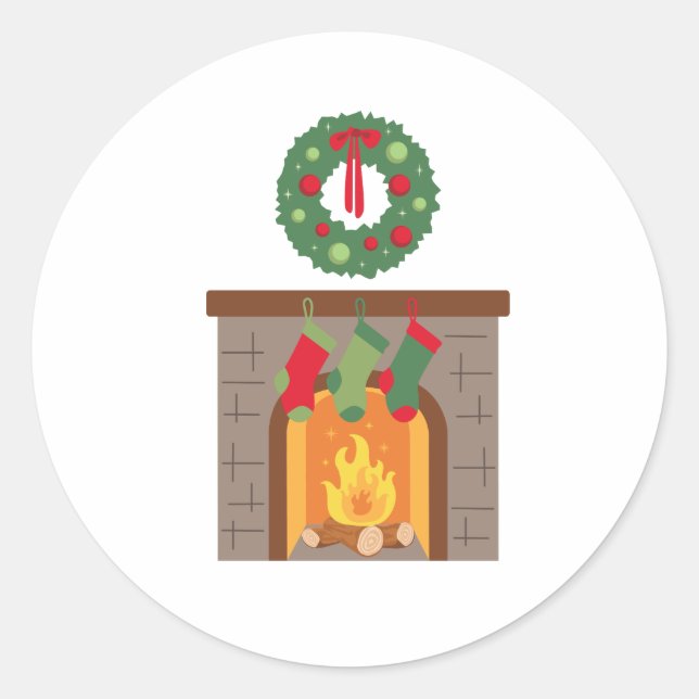 Christmas Fireplace Classic Round Sticker (Front)