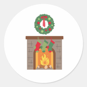 Christmas Fireplace Classic Round Sticker