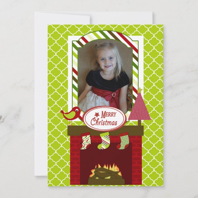 Christmas Fireplace Customised Holiday Photo Card (Front)
