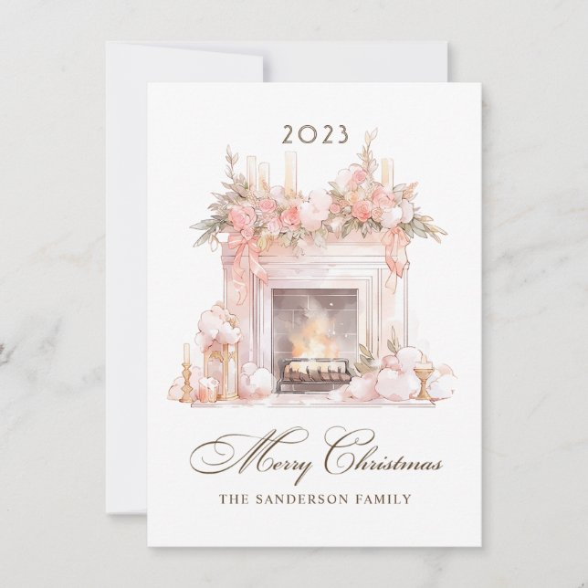 Christmas Fireplace Family Holiday Card (Front)