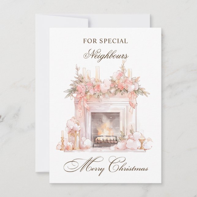 Christmas Fireplace Neighbours Holiday Card (Front)