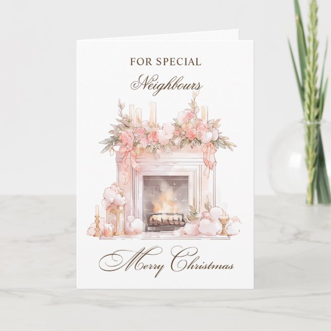 Christmas Fireplace Neighbours Holiday Card (Front)