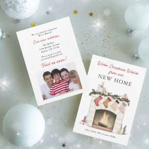 Christmas Fireplace Photo New home Moving  Holiday Card