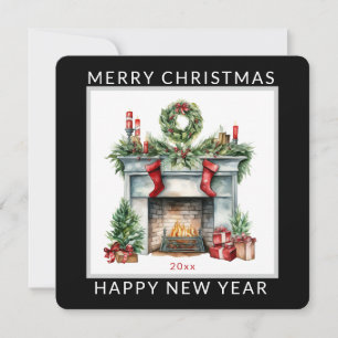 Christmas Fireplace Scene Editable Holiday Card