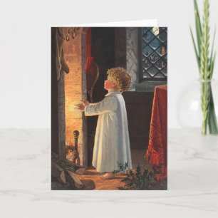 Christmas Fireplace, Stockings and a Child Holiday Card