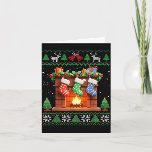 Christmas Fireplace Stockings Funny Ugly Christmas Card (Front)