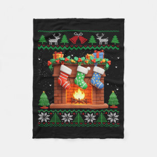 Christmas Fireplace Stockings Funny Ugly Christmas Fleece Blanket