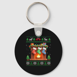 Christmas Fireplace Stockings Funny Ugly Christmas Key Ring