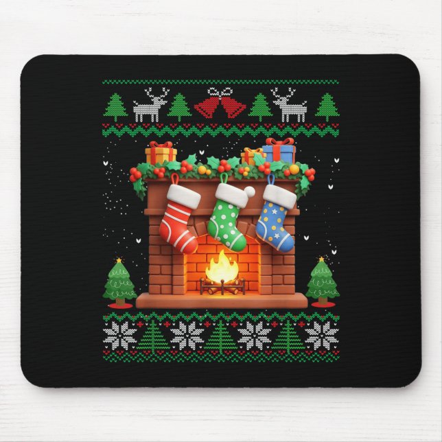 Christmas Fireplace Stockings Funny Ugly Christmas Mouse Mat (Front)